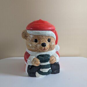 CHRISTMAS SANTA TEDDY BEAR VINTAGE COOKIE JAR